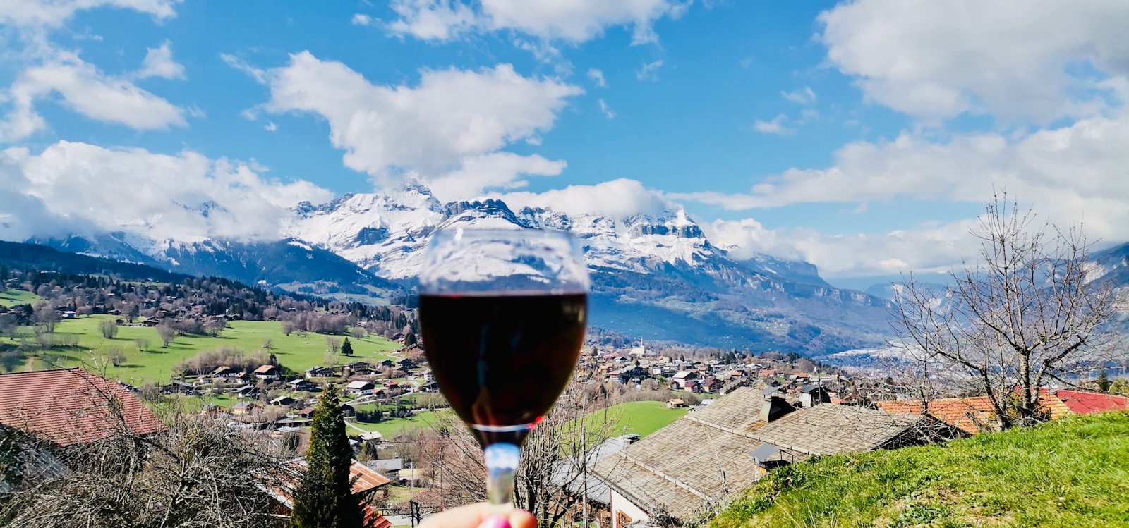 A glass of wine facing the Belledonne mountains